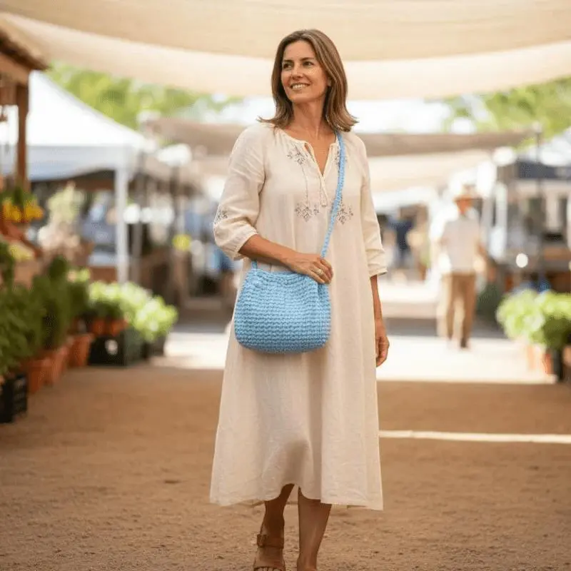 Women's Handmade Macrame Bucket Bag - Artisan Craftsmanship, Premium Macrame Cord, Crocheted Handles, Adjustable Soft Strap, Vinyl Base, Open Top, Sustainable, Lightweight, Eco-Mindful for Markets, Everyday Use