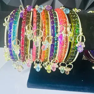 Vibrant Style Set:  Kashmiri Glass Bangles & Gold-Tone Accent Pieces