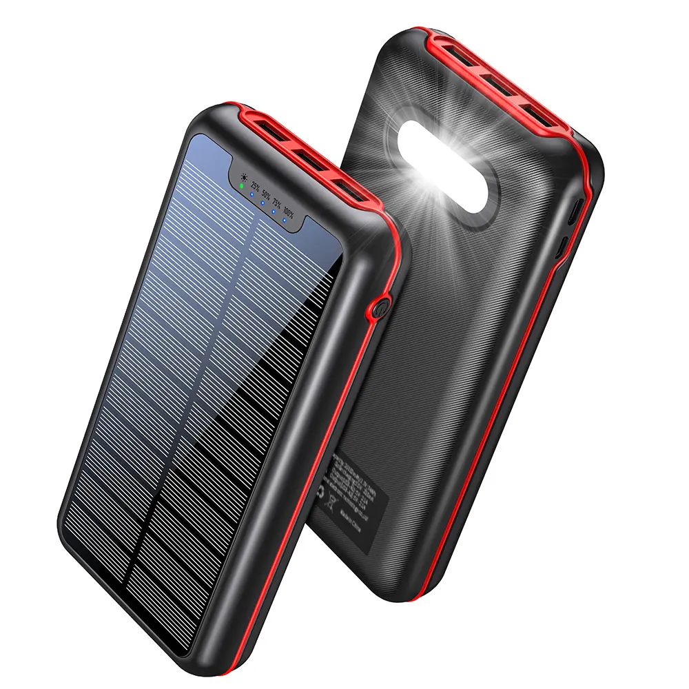 Ultra Large 30000mAh Solar Rechargeable Power Bank — Portable charger for phones with 3 USB‑A outputs and built‑in light, essential for camping and outdoor use, compatible with Apple and Android phones