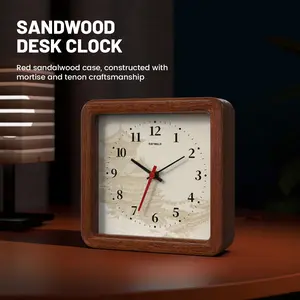 Raywald Wooden Analog Desktop Clock, Vintage Chinese Style Silent Non-Ticking Decorative Clock for Living Room Bedroom Office