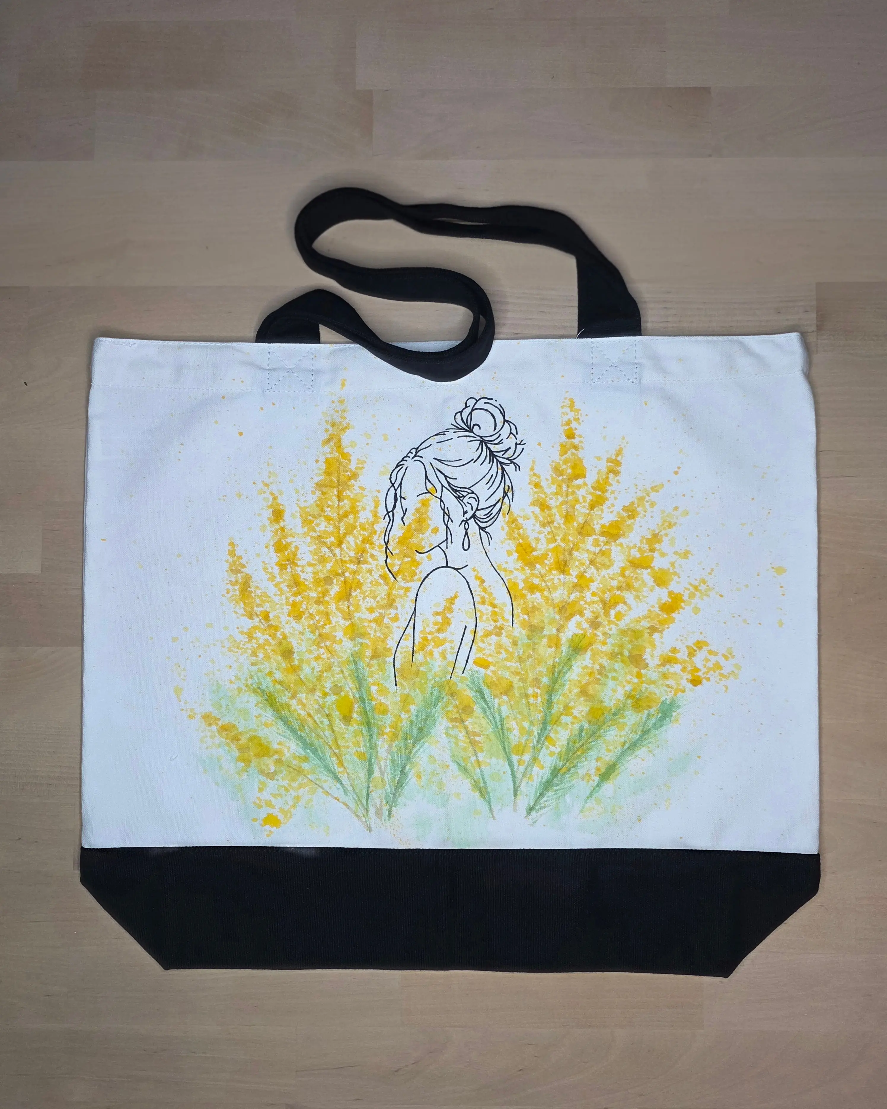 Golden Stillness — Hand-Painted Canvas Tote