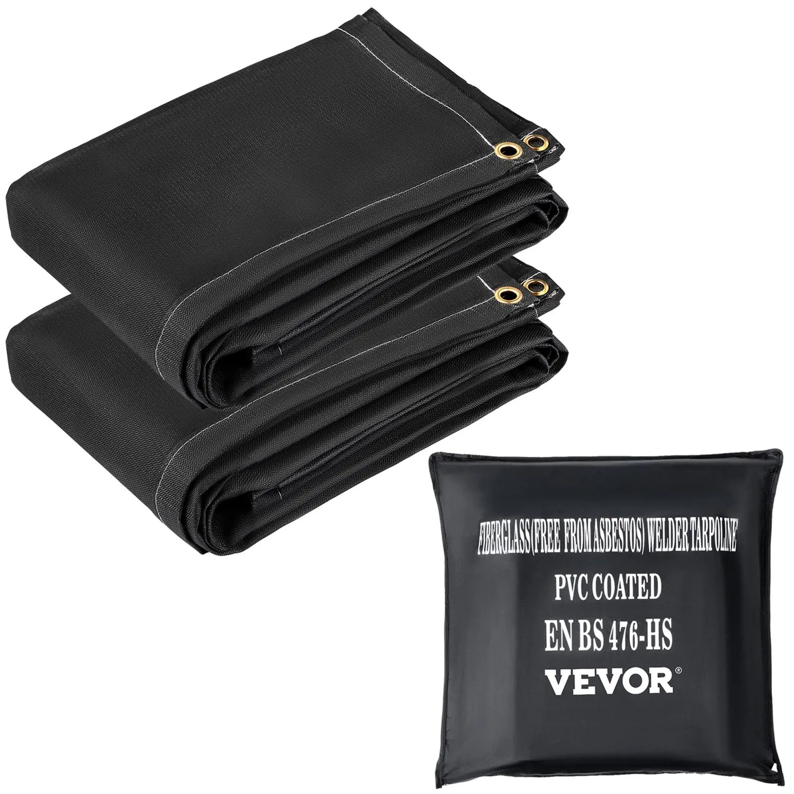 【summerfinds】VEVOR Fire Blankets, 2 Pack Welding Blankets, 8\' x 10\' Fire Suppression Blanket, 1022°F Flame Retardant Blanket, Black Fire Emergency Blankets, Fiberglass Fire Retardant Blanket with 12 Brass Gromme
