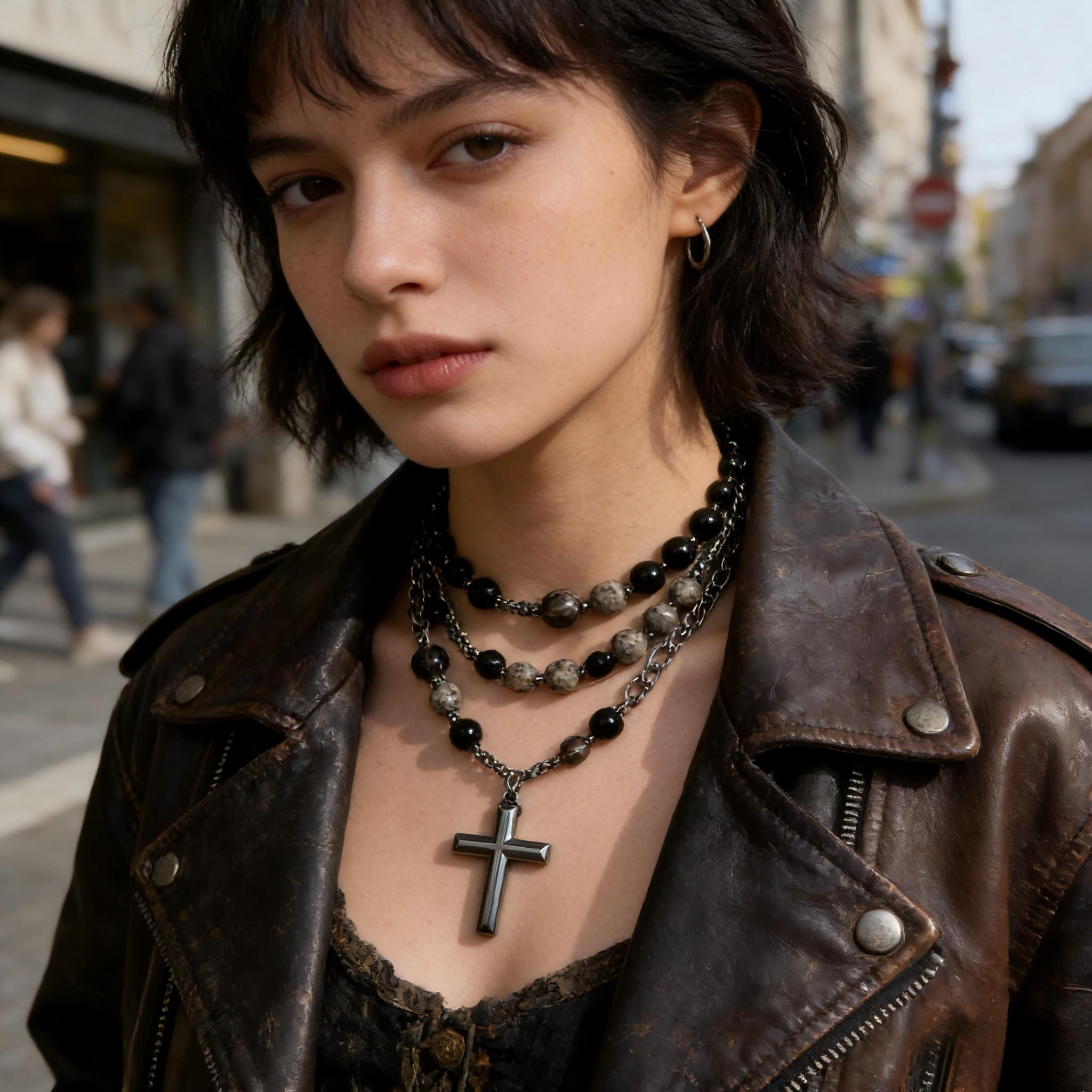 Natural Obsidian Uplite Rosary Necklace, UV-Reactive Protection Necklace, Hematite Cross Pendant Necklace, Perfect Gift for Her, Him, Boyfriend, Girlfriend, Husband, Wife, Dad, Mom, Friends