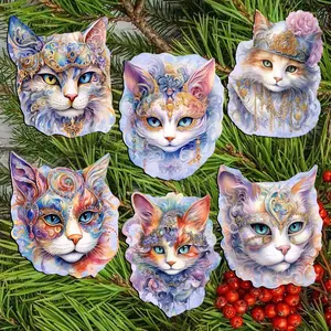 Designocracy 8090033C-S6 2 x 2 x 0.25 in. Cats Masks Decorative Wooden Clip-on Ornaments Christmas Decor, Set of 6