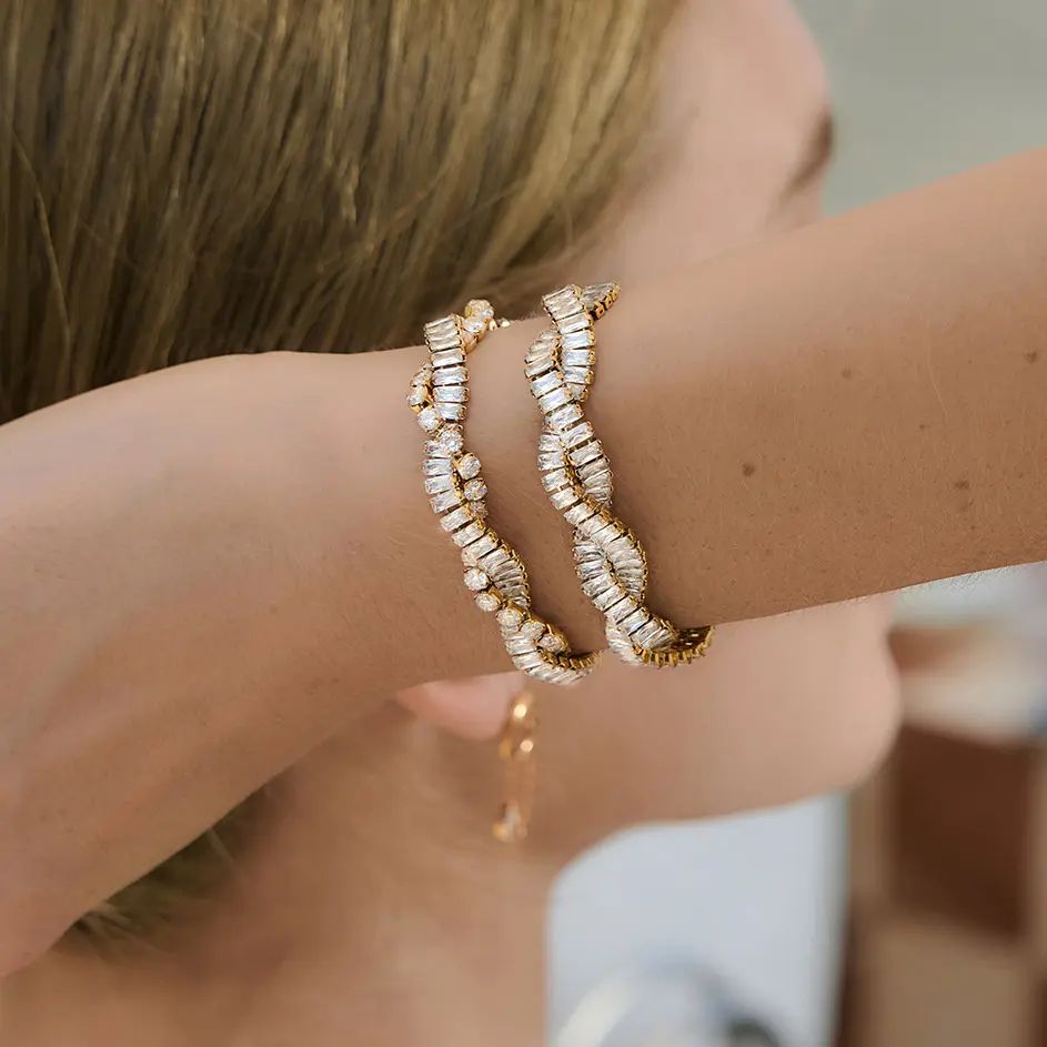 Emma's Heart Double‑Layer Twisted Zircon Bracelet 316L Titanium Steel