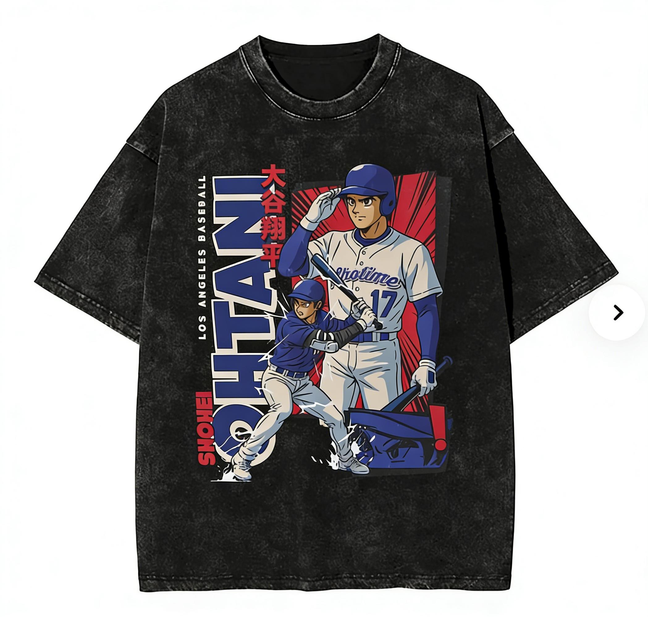 Ohtani Dodgers Anime Style Men's T Shirts Washed Funny Tee Shirt Short Sleeve O Neck T-Shirts 100% Cotton Plus Size Clothes
