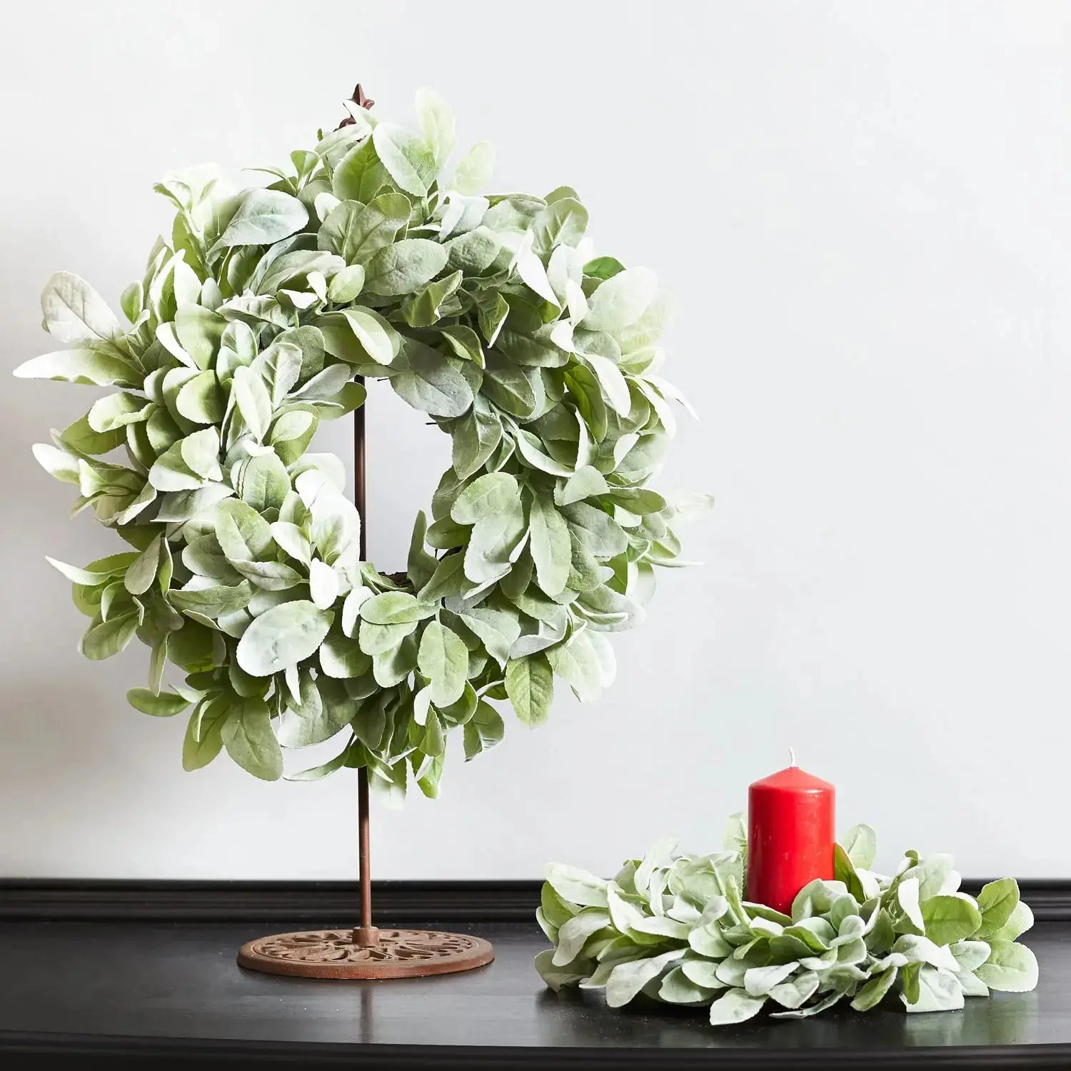 Mint Green Fuzzy Lamb's Ear Mini Wreath or Candle Wreath Centerpiece