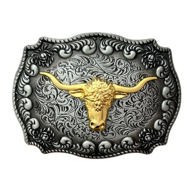 Western Longhorn Belt Buckle, Rodeo-Style Belt Buckle, Gold Texas Rodeo-Style Belt Buckle