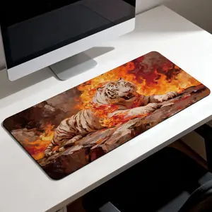 Gaming Mousepad - 31.5x15.75in Large Mousepad Gaming, Plastic Computer Desk Mat with Non-Slip Rubber Base, Stitched Edges, Ultra-Smooth Tiger Design for Precise Control, PC Gamers & Office Use