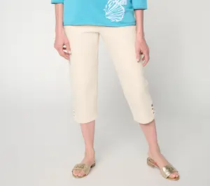 Denim & Co. Regular Color Flat Front Capris Pants w/ Lattice Hem