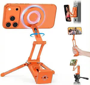 OMOTON TP02 Pro Magnetic Phone Holder for Vlogging, Content Creator Essentials with 1/4" Screw, Arca-swiss, Adjustable Metal Phone Mount & Selfie Stick for iPhone Samsung for  Smartphone