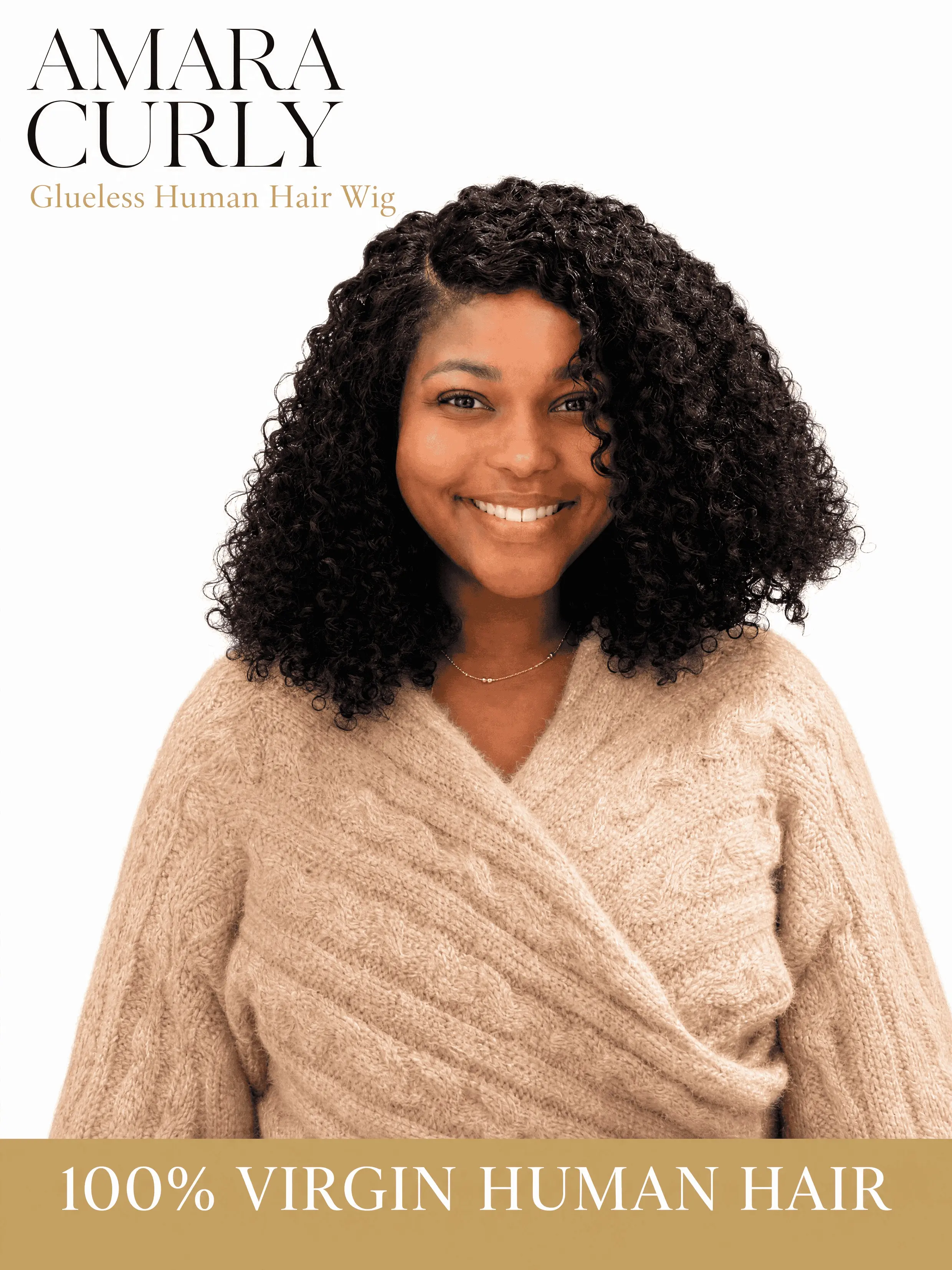 Female Amara Curly Glueless 100% Human Hair Wig, 14 in Full 200% Density Virgin Hair, Swiss Lace T-Frontal, Medium Cap