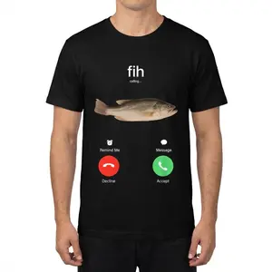 Funny Fish Calling Graphic T Shirt Men Women Cotton Black Tee Meme Incoming Call Design Novelty Humor Shirt Aesthetic Streetwear Trendy TikTok Viral Top Casual Soft Comfortable Unisex Gift Idea