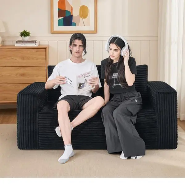 【Sub 1 packages】Niccae 63 Inch Loveseat No Frame Compressed Sofa, High Density Sponge Upholstered Premium Corduroy Couch, Comfortable Seating for Bedroom Office Small Space