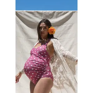 Pink Polka Dot Maternity One Piece Swimsuit