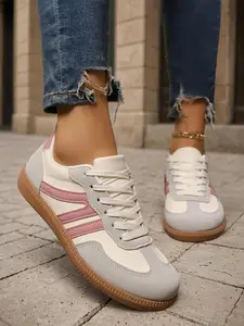 Women's Colorblock Leopard Print Lace Up Training Shoes, Casual Sporty Lightweight Soft Comfortable Non-slip Wear-resistant Sports Shoes, Female All-match Round Toe Shoes for Daily Wear, Closed, Footwear（gift）