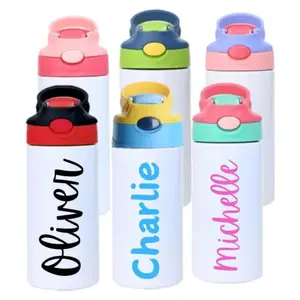 Shelzy's Designs Personalized 12oz Sublimation Tumbler Bulk for Kids - Customizable with Name - Double Wall Insulated Kids Water Bottle Blanks with Handle Drinkware Flasks Lid Plastic