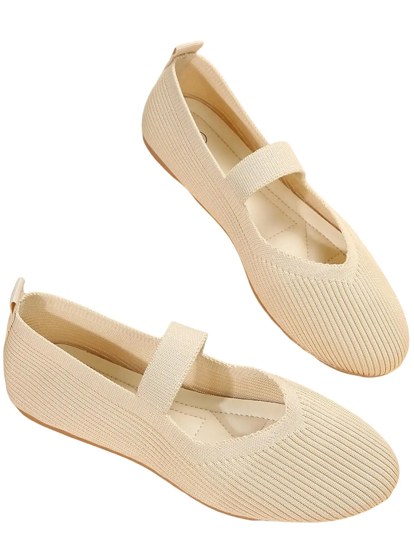 Women's Shoes Summer, Hollow Out Slip on Beige Ballerina Flats, Casual Comfortable Solid Color Elastic Non-slip Flat Shoes Sandals for Daily Wear, Female All-match Classic Outdoor Walking Shoes, Ballet Flats, Footwear, Round Toe Flats
