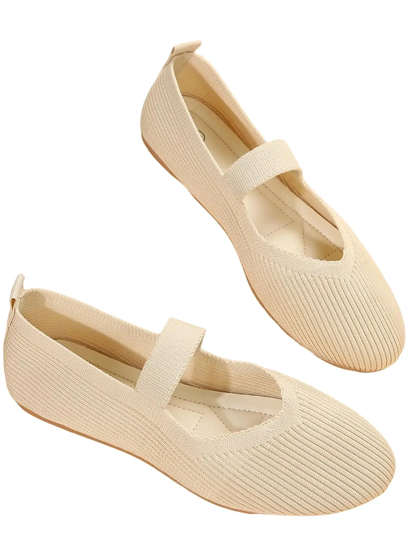 Women's Shoes Summer, Hollow Out Slip on Beige Ballerina Flats, Casual Comfortable Solid Color Elastic Non-slip Flat Shoes Sandals for Daily Wear, Fem