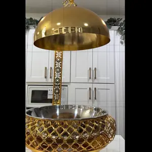 Exquisite 8 Quart Round Gold Chafing Dish with Lid and Stand: Elegant Buffet Server for Catering and Special Events - Buffet Warmer Chafer