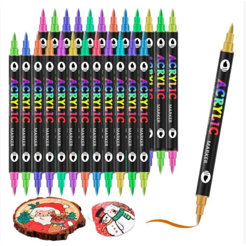 Acrylic Graffiti Pen, 24pcs/set Dual-tip Acrylic Graffiti Pen with Brush and Dot Tip, Art Supplies for DIY Crafts, School Projects, Rock Painting