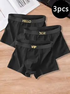 Men's Trendy Simple Letter Waist Print Briefs (3 Pack), Casual Outdoor Sports Training Comfortable Breathable Boyshorts