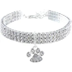 Pet Collar with Crystal Heart Claw Pendant Necklace Chains For Dogs