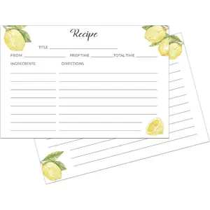 Lemon Recipe Cards 4x6 Double Sided - Set Of 50 Thick Recipe Cards