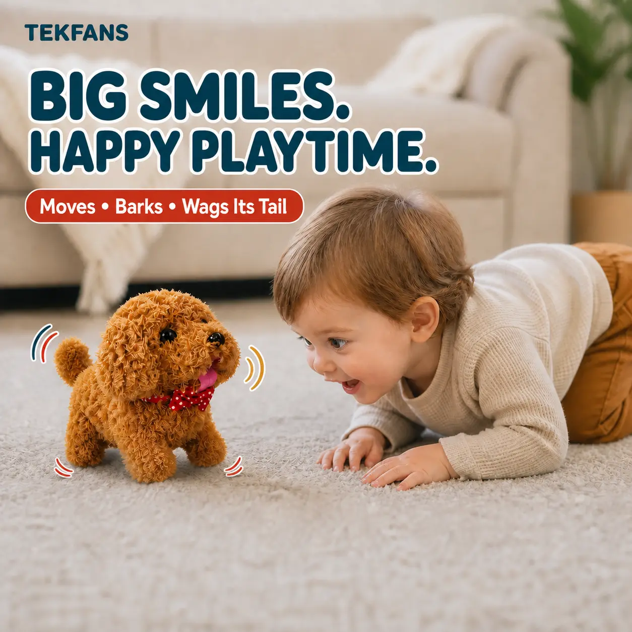 TEKFANS Robotic Puppy Toy: Realistic Walking, Barking & Interactive Fun! Smart Electronic Pet Gift for Kids,Product does not include batteries,  Toddlers Ages 3-8 for Christmas, Birthday & Playtime(Product does not include batteries)