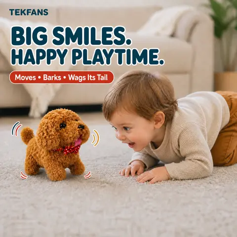 TEKFANS Realistic Robotic Puppy Toy - Battery-Powered AI Smart Electronic Pet with Lifelike Movements, Walking, Barking, Encourages Screen-Free Play, Ideal Birthday Gift for 3-8 Yrs Old (Batteries Not Included)