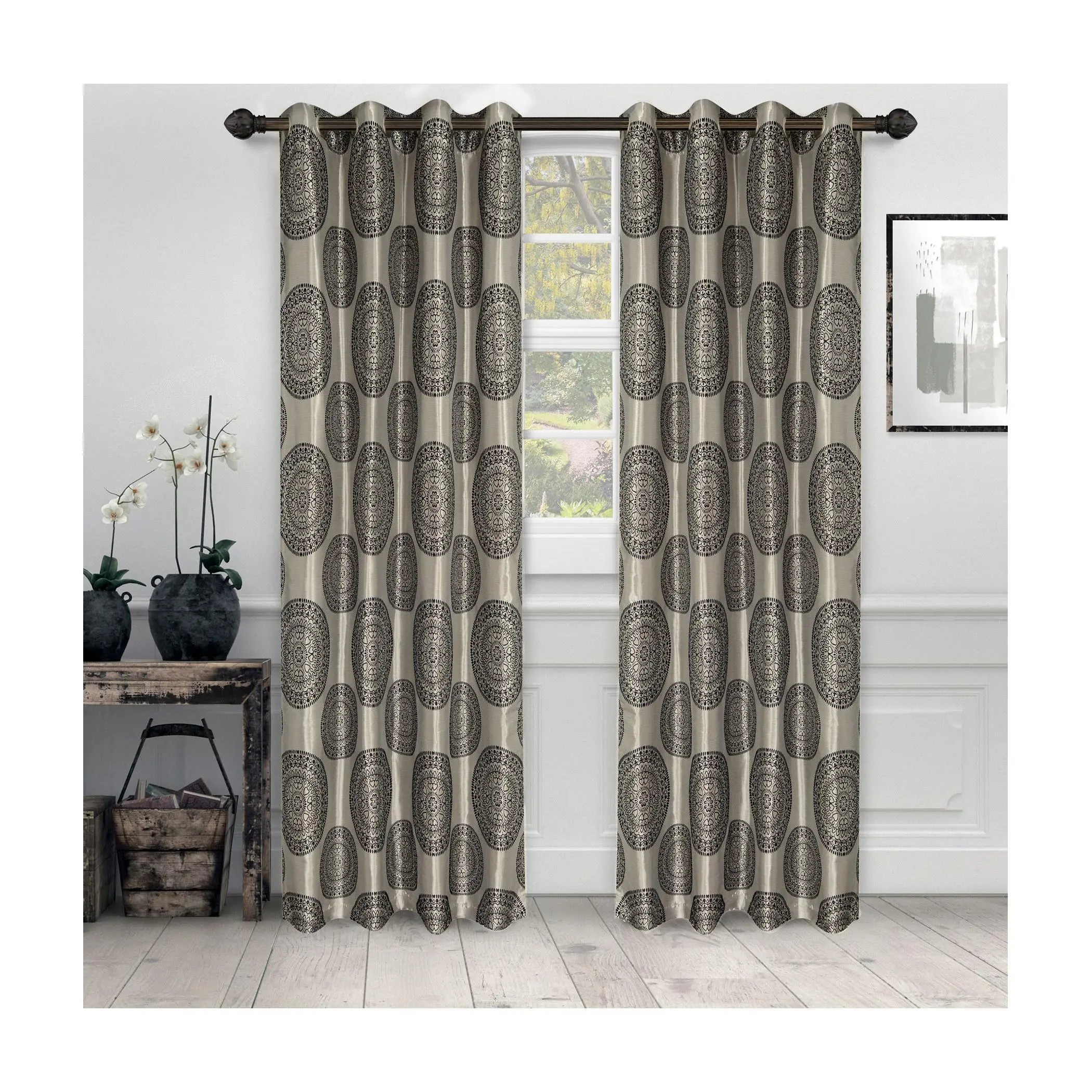 Superior Cordon Medallion Grommet Curtain 2Panel Set 52x96