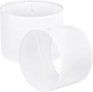 White Lamp shades Set of 2, Drum Tall LampShades 13" Top x 13" Bottom x 10" Height, Lamp Shades for Table Lamps & Floor Lamps & Bedside Lamps Replacement, Natural Linen Lampshades Easy Assembly