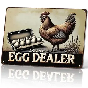Local Egg Dealer Chicken Metal Sign 12x8 In Aluminum, Vintage Farmhouse Tin Sign, Retro Chicken Egg Wall Art for Kitchen, Coop, Farm Decor, Rustic Egg Dealer Plaque for Chicken Lover, 12x8 Inch Aluminum Sign