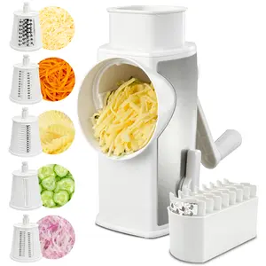 SUSTEAS Rotary Stainless Steel Vegetable Chopper – 5 Sharp Stainless Steel Blades for Fast Slicing, Dicing & Grating, Manual Cheese Shredder, BPA-Free, Essential Kitchen Tool