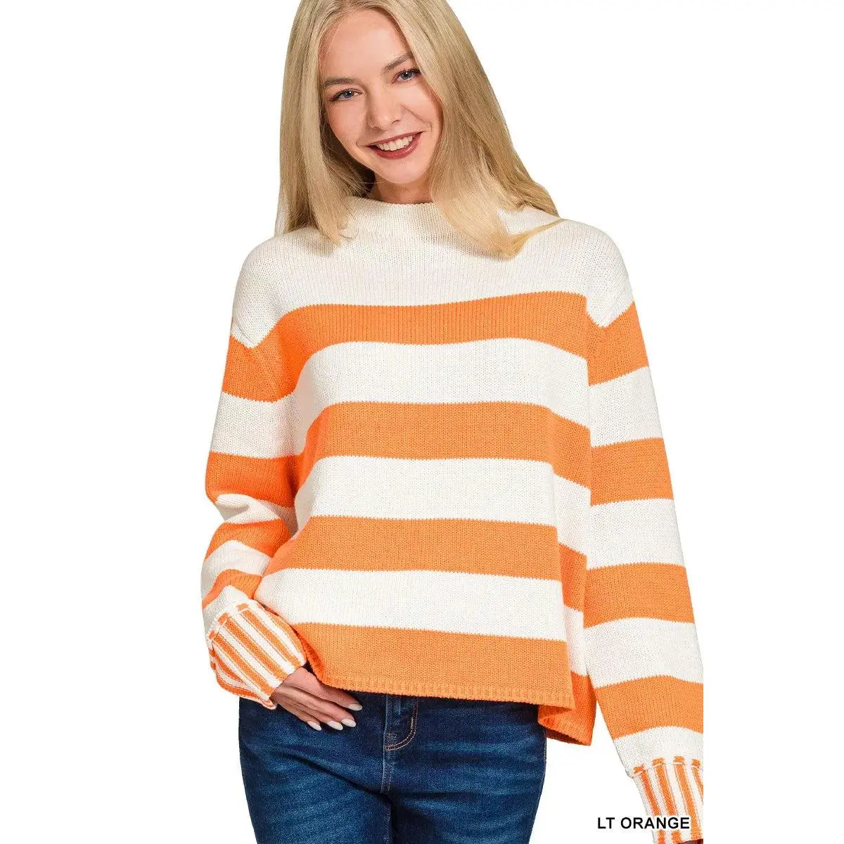 Zenana Ribbed Striped Mock Neck Sweater