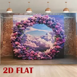 1pc Elegant Purple Pink Hydrangea Floral Arch Backdrop with Clouds Vintage Style Multi Sizes Portable for Wedding Birthday Party Decor Photo Booth Arches