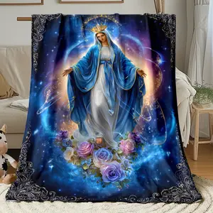 Virgin Mary Religious Flannel Blanket - Soft Warm Bedspread Suitable for Travel, Camping, Sofa - Cozy Gift