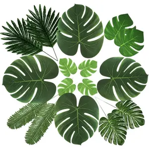72 Count 6 Kinds Palm Leaves Artificial Tropical Plant Faux Leaves Safari Leaves Faux Monstera Leaves Hawaiian Luau Party Suppliers Decorations,Tiki Aloha Jungle Beach Birthday Table Leave Decorations Ornaments