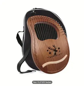 Strings Lyre Harp, Portable 19 String Lyakin, Solid Wood Mahogany Lyre Harp With Tuning Wrench, Pick, Strings, Black Gig Bag And Manual