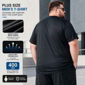 Big & Tall Men's Cooling T-Shirt, Ice Silk Quick-Dry Short Sleeve Loose Fit Summer Tee, Plus Size Up to 330 Lbs