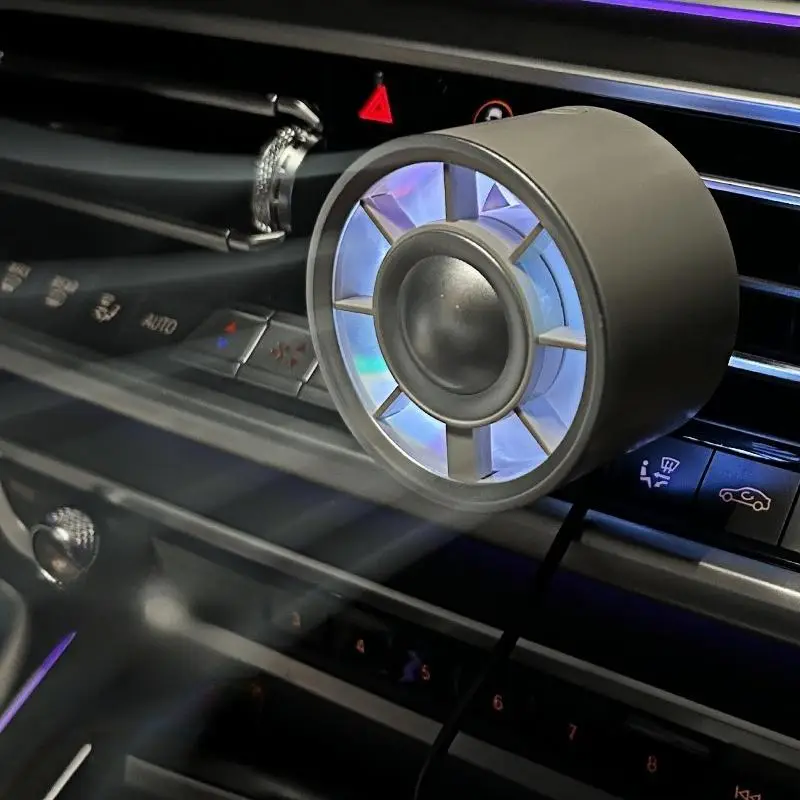 USB Car Air Conditioning Outlet Clip Fan, Car Air Outlet Fan with LED Atmosphere Light, Small Fan for Cooling Car Interior in Summer