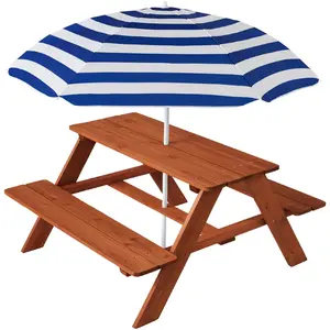 Best Choice Products Kids Wooden Picnic Table, Outdoor Activity Table w/ Adjustable Umbrella, Seats