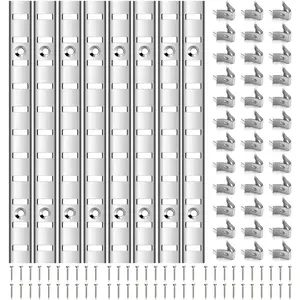 40 Inch 8 Pack Silver Adjustable Shelf Bracket, Shelf Pilaster Strips Shelf Track Rail, Adjustable Wall Shelf Standards and Supports for Cabinet Closet Organization