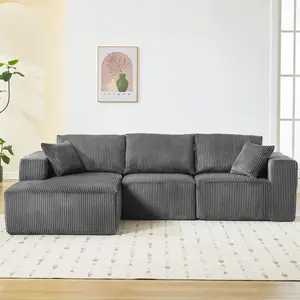 Garvee 108" Sectional Couches for Living Room, Cloud Modular Sectional Sofa with L Shape Chaise, 3-Seater Corduroy Couch, No Assembly Required, Convertible Sleeper Sofa for Apartments & Small Spaces, Gray