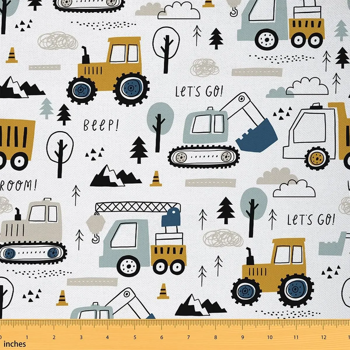 Feelyou Customised 3D Printing Cartoon Cars Colorful Panel Fabric - Flat-Weave Polyester Waterproof Dressmaking Fabric, 36x58 in 1yd for DIY Enthusiasts, All Seasons Indoor-Outdoor Truck Upholstery Use