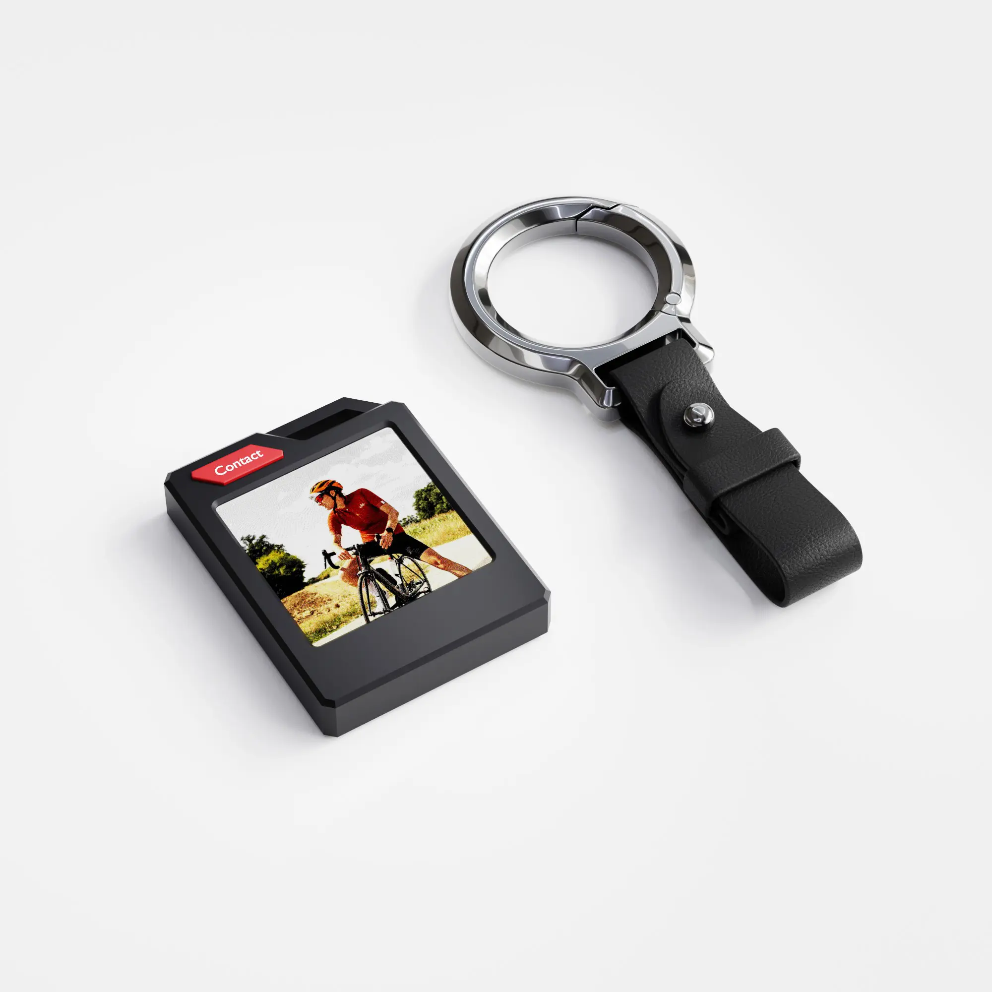 PhotoTag: Customizable e-ink tracker（with Keychain） for keys, wallets, luggage. Compatible with Apple Find My . Displays photos and emojis.  Up to 10 months of battery life and  IP65 waterproof. Replaceable battery.