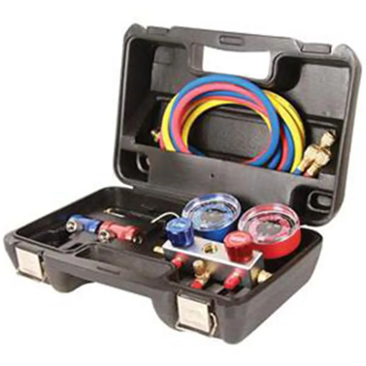 FJC 6850 R1234Yf Aluminum Block Manifold Gauge Set with Manual Couplers, 72" Hoses, Complete AC Service Car Repair Tool Kit
