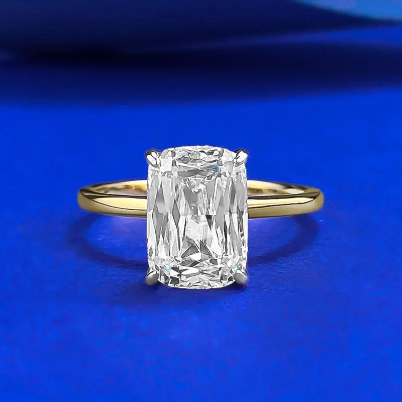 S925 Sterling Silver Rectangular Radiant Cut 7*10mm Geometric Female Ring, 6A Cubic Zirconia Brilliant Shine Elegant CZ Bridal Statement Fine Daily Jewelry-372(50%)
