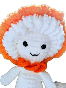 Melvin the Mushie - White Crocheted Character with Orange Accents & Black Eyes Handmade Stuffed Mushroom Plush Toy for Quirky Gifts Customizable Accessories Soft Texture Comfortable Snuggle Companion