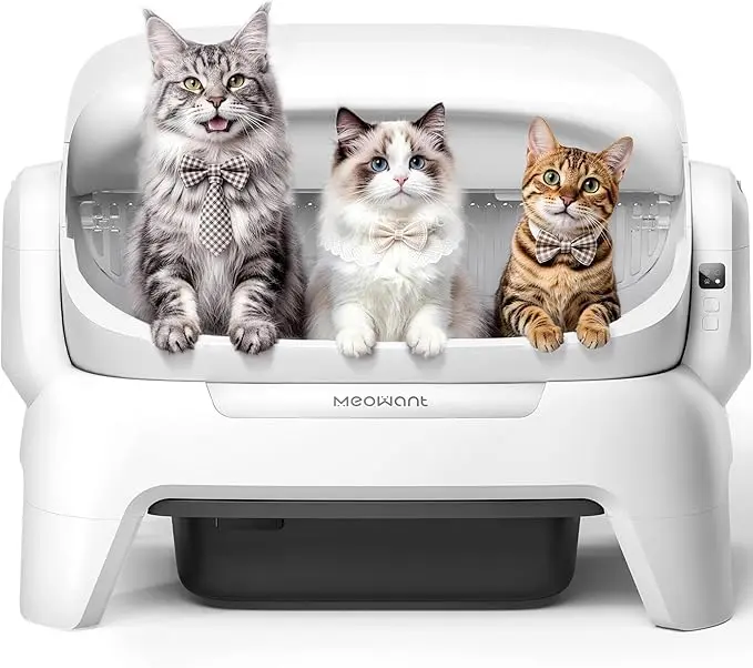 Meowant XXXL Automatic Cat Litter Box, Extra Large Open-Top Self-Cleaning Tray for Multiple Cats with APP Control, Infrared Scanning, Anti-Pinch Feature, 12L Waste Bin and Odor Control